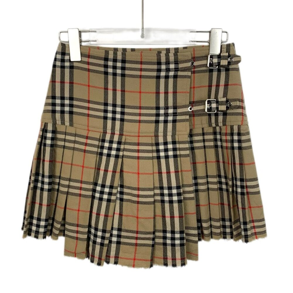 Burberry Beige Nova Check Wool Pleated Mini Skirt With Buckle Detail
